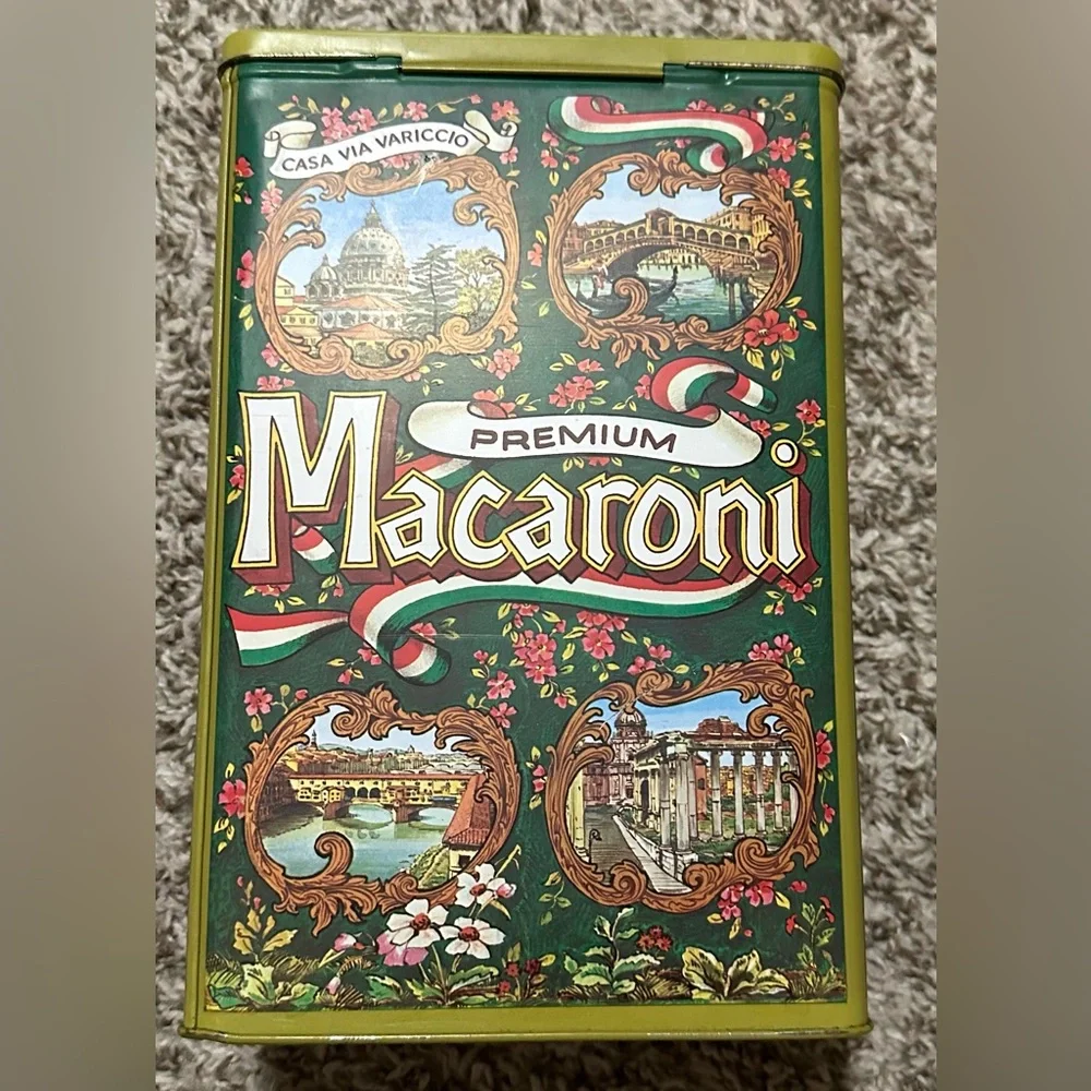 Vintage Casa Via Variccio Pasta Tin, 1970 Repro, Kitchen Storage Canister